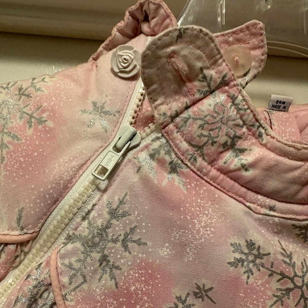Giacca Girls Snow Suit Pink Silver Insulated Warm Mittens 24M - Picture 3 of 6